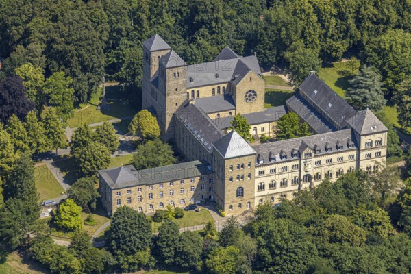 Aerial view, Benedictine Abbey Gerleve, Gerleve, Billerbeck, Münsterland, North Rhine-Westphalia, Germany, Gerleve Abbey, abbey church, Benedictine monastery, DE, Europe, monastery, aerial view, aerial photography, aerial photography, overview, bird's-eye view, forest area, meadows and fields, birds-eyes view, overview
