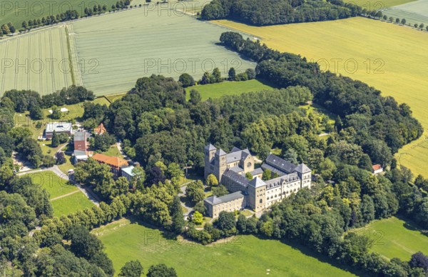Aerial view, Benedictine Abbey Gerleve, Haus Ludgerirast educational institution, Gerleve, Billerbeck, Münsterland, North Rhine-Westphalia, Germany, Gerleve Abbey, abbey church, Benedictine monastery, DE, Europe, monastery, aerial view, aerial photography, aerial photography, overview, bird's-eye view, forest area, meadows and fields, birds-eyes view, overview