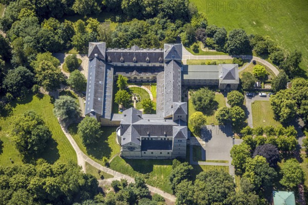 Aerial view, Benedictine Abbey Gerleve, Gerleve, Billerbeck, Münsterland, North Rhine-Westphalia, Germany, Gerleve Abbey, abbey church, Benedictine monastery, DE, Europe, monastery, aerial view, aerial photography, aerial photography, overview, bird's-eye view, forest area, meadows and fields, birds-eyes view, overview