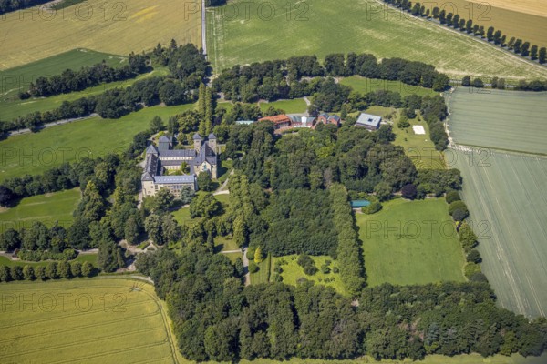 Aerial view, Benedictine Abbey Gerleve, Haus Ludgerirast educational institution, Gerleve, Billerbeck, Münsterland, North Rhine-Westphalia, Germany, Gerleve Abbey, abbey church, Benedictine monastery, DE, Europe, monastery, aerial view, aerial photography, aerial photography, overview, bird's-eye view, forest area, meadows and fields, birds-eyes view, overview