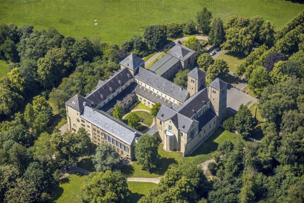 Aerial view, Benedictine Abbey Gerleve, Gerleve, Billerbeck, Münsterland, North Rhine-Westphalia, Germany, Gerleve Abbey, abbey church, Benedictine monastery, DE, Europe, monastery, aerial view, aerial photography, aerial photography, overview, bird's-eye view, forest area, meadows and fields, birds-eyes view, overview
