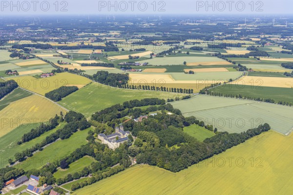 Aerial view, Benedictine Abbey Gerleve, Haus Ludgerirast educational institution, Gerleve, Billerbeck, Münsterland, North Rhine-Westphalia, Germany, Gerleve Abbey, abbey church, Benedictine monastery, DE, Europe, monastery, aerial view, aerial photography, aerial photography, overview, bird's-eye view, forest area, meadows and fields, birds-eyes view, overview