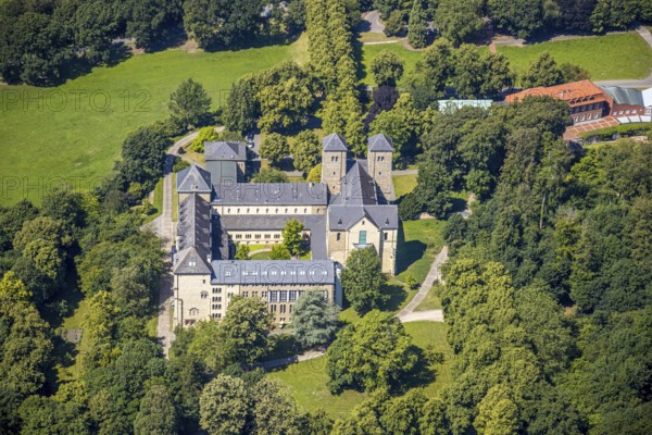 Aerial view, Benedictine Abbey Gerleve, Gerleve, Billerbeck, Münsterland, North Rhine-Westphalia, Germany, Gerleve Abbey, abbey church, Benedictine monastery, DE, Europe, monastery, aerial view, aerial photography, aerial photography, overview, bird's-eye view, forest area, meadows and fields, birds-eyes view, overview