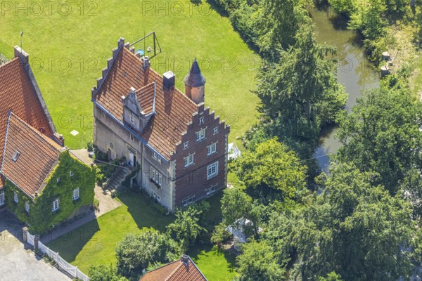 Aerial view, Haus Runde, event location, Billerbeck, Münsterland, North Rhine-Westphalia, Germany, DE, Esking, Europe, moat, wedding location, aerial view, aerial photography, aerial photography, rectory, renaissance complex, renaissance style, registry office, tower, overview, events, venue, event location, bird's-eye view, birds-eyes view, overview