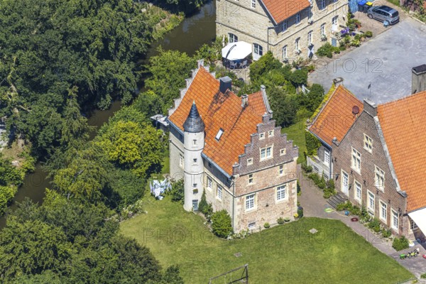 Aerial view, Haus Runde, event location, Billerbeck, Münsterland, North Rhine-Westphalia, Germany, DE, Esking, Europe, moat, wedding location, aerial view, aerial photography, aerial photography, rectory, renaissance complex, renaissance style, registry office, tower, overview, events, venue, event location, bird's-eye view, birds-eyes view, overview