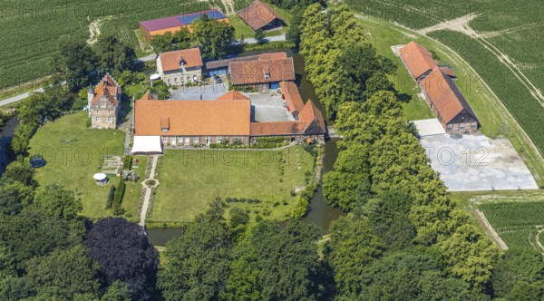 Aerial view, Haus Runde, event location, Billerbeck, Münsterland, North Rhine-Westphalia, Germany, DE, Esking, Europe, moat, wedding location, aerial view, aerial photography, aerial photography, rectory, renaissance complex, renaissance style, registry office, tower, overview, events, venue, event location, bird's-eye view, birds-eyes view, overview