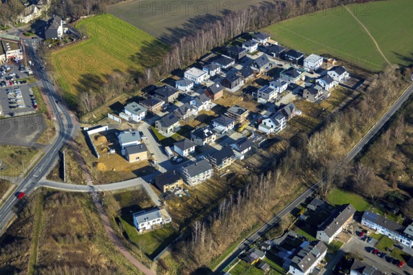Aerial view, residential estate, Marie-Luise-Tanski-Straße, Bochum, Ruhr area, North Rhine-Westphalia, Germany, DE, single-family houses, Europe, property tax, real estate, aerial view, aerial photography, aerial photography, terraced houses, overview, bird's-eye view, living and living, residential area, residential houses, quality of living, residential neighbourhood, housing estate, birds-eyes view, overview