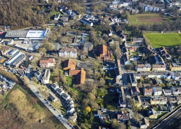 Aerial photo, Willy-Brandt-Gesamtschule, Wittekindstraße, Gemeinschaftsgrundschule, Von-Waldthausen-Straße, Werne, Bochum, Ruhr area, North Rhine-Westphalia, Germany, education, educational institution, DE, Europe, comprehensive school, primary school, teaching institute, aerial photograph, aerial photography, aerial photography, school, overview, bird's-eye view, overview