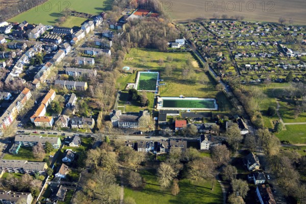 Aerial view, outdoor swimming pool Werne, Bramheide, Werne, Bochum, Ruhr area, North Rhine-Westphalia, Germany, bathing establishment, bathing resort, DE, Europe, outdoor swimming pool, leisure, leisure pool, leisure activities, aerial photography, aerial photography, aerial photography, swimming pool, overview, bird's eye view, birds-eyes view, overview