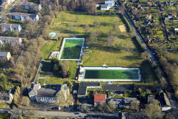 Aerial view, outdoor swimming pool Werne, Bramheide, Werne, Bochum, Ruhr area, North Rhine-Westphalia, Germany, bathing establishment, bathing resort, DE, Europe, outdoor swimming pool, leisure, leisure pool, leisure activities, aerial photography, aerial photography, aerial photography, swimming pool, overview, bird's eye view, birds-eyes view, overview
