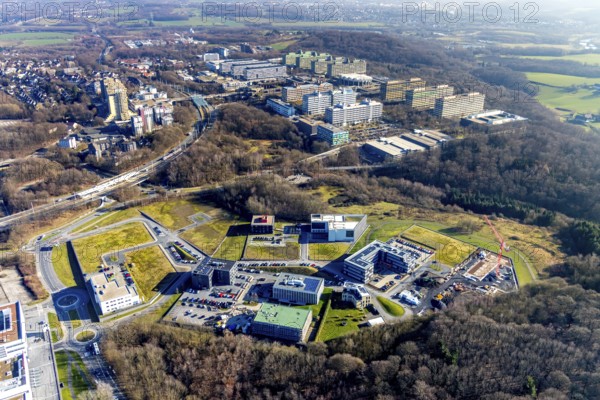 Aerial view, health campus, construction site, Ruhr-Universität Bochum, Querenburg, Bochum, Ruhr area, North Rhine-Westphalia, Germany, DE, Europe, health campus south, health science, commercial area, commercial park, commercial use, aerial photograph, aerial photography, aerial photography, overview, bird's-eye view, overview