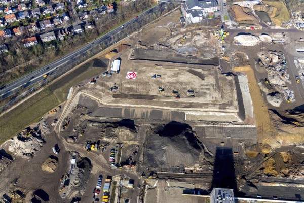 Aerial view, MARK 51Â°7 industrial estate, construction site former Opel site, Laer, Bochum, Ruhr area, North Rhine-Westphalia, Germany, expansion areas, construction, construction area, construction site, construction project, construction site, DEU, earthworks, renewal, development, Europe, Mark 51/7 industrial estate, capacity requirements, aerial view, aerial photography, aerial photography, Opel site, overview, bird's eye view, growth, becoming and growing, birds-eyes view, former Opel site, overview
