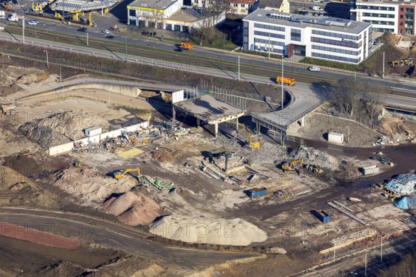 Aerial view, MARK 51Â°7 industrial estate, construction site former Opel site, Laer, Bochum, Ruhr area, North Rhine-Westphalia, Germany, expansion areas, construction, construction area, construction site, construction project, construction site, DEU, earthworks, renewal, development, Europe, Mark 51/7 industrial estate, capacity requirements, aerial view, aerial photography, aerial photography, Opel site, overview, bird's eye view, growth, becoming and growing, birds-eyes view, former Opel site, overview