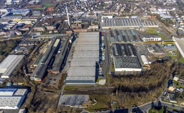 Aerial view, thyssenkrupp Steel Europe AG Bochum plant, Castroper Straße, Grumme, Bochum, Ruhr area, North Rhine-Westphalia, Germany, DE, Europe, industrial area, commercial area, commercial use, industrial plants, industrial area, industrial site, aerial photograph, aerial photography, aerial photography, production plants, production halls, overview, bird's-eye view, bird's-eye view, overview