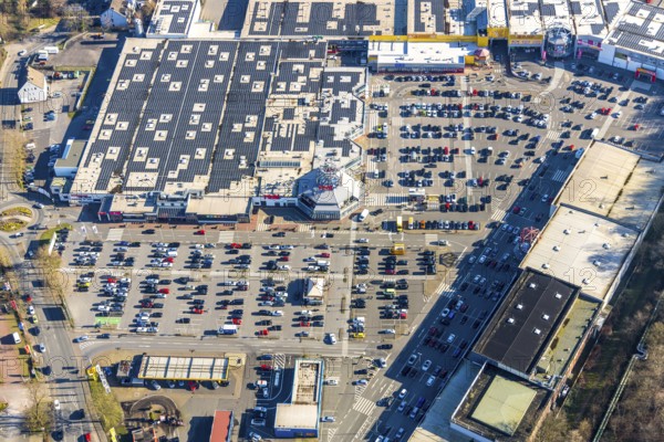Aerial view, Hannibal-Center, shopping centre, Hofstede, Bochum, Ruhr area, North Rhine-Westphalia, Germany, Bochum-Riemke, DE, shopping centre, shopping markets, shopping plaza, Europe, specialist markets, aerial view, aerial photography, aerial photography, local supply centre, car parks, overview, bird's-eye view, overview