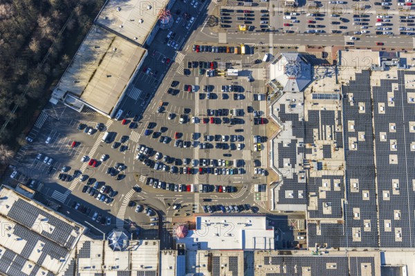 Aerial view, Hannibal-Center, shopping centre, Hofstede, Bochum, Ruhr area, North Rhine-Westphalia, Germany, Bochum-Riemke, DE, shopping centre, shopping markets, shopping plaza, Europe, specialist markets, aerial view, aerial photography, aerial photography, local supply centre, car parks, overview, bird's-eye view, overview