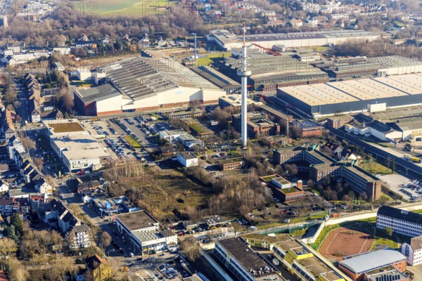 Aerial photograph, Deutsche Telekom AG site, Karl-Lange-Straße, potential mosque site, Grumme, Bochum, Ruhr area, North Rhine-Westphalia, Germany, Castroper Straße, DE, Deutsche Telekom AG, Europe, telecommunications tower, aerial photograph, aerial photography, aerial photography, Museum Telekom-Historik, overview, bird's-eye view, birds-eyes view, overview