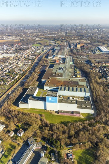 Aerial photo, thyssenkrupp Steel Europe AG Bochum plant, Essener Straße, Kruppwerke, Bochum, Ruhr area, North Rhine-Westphalia, Germany, DE, Europe, commercial area, commercial use, industrial plants, industrial area, industrial site, aerial photograph, aerial photography, aerial photography, production plants, production halls, steel manufacturer, overview, bird's-eye view, bird's-eye view, overview