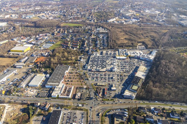 Aerial view, Hannibal-Center, shopping centre, Hofstede, Bochum, Ruhr area, North Rhine-Westphalia, Germany, Bochum-Riemke, DE, shopping centre, shopping markets, shopping plaza, Europe, specialist markets, aerial view, aerial photography, aerial photography, local supply centre, car parks, overview, bird's-eye view, overview