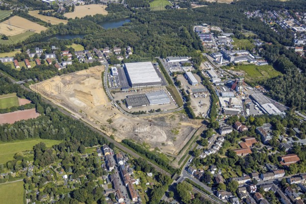 Aerial photo, Robert Müser industrial estate, Robert Müser colliery, Flaschenpost, Deufol Bochum GmbH, Bochum, Ruhr area, North Rhine-Westphalia, Germany, DE, Europe, birds-eyes view, aerial photo, aerial photography, aerial photography, overview, overview, bird's eye view, urban planning, reconstruction measures, construction site, overplanning