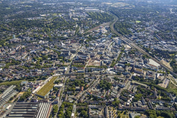 Aerial view, overview Bochum city centre from west to east with central station, Westring, Kruppwerke, Bochum, Ruhr area, North Rhine-Westphalia, Germany, DE, Europe, birds-eyes view, aerial photography, aerial photography, overview, bird's eye view, urban planning, reconstruction measures, construction site, overplanning