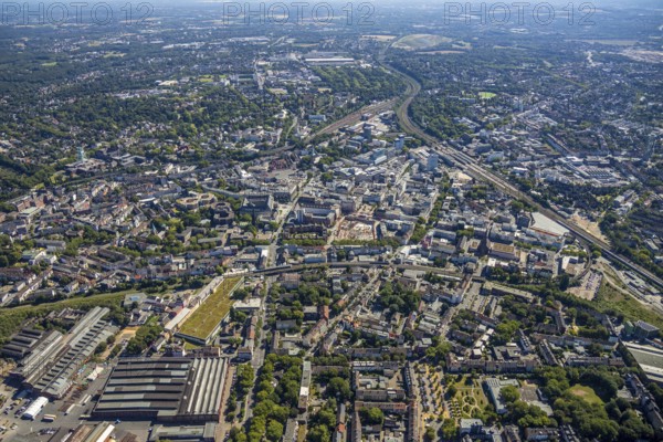 Aerial view, overview Bochum city centre from west to east with central station, Westring, Kruppwerke, Bochum, Ruhr area, North Rhine-Westphalia, Germany, DE, Europe, birds-eyes view, aerial photography, aerial photography, overview, bird's eye view, urban planning, reconstruction measures, construction site, overplanning