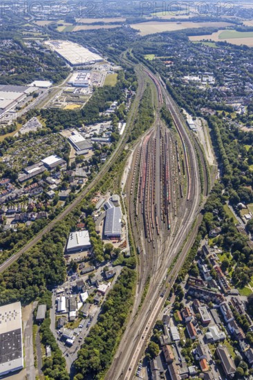 Aerial view, freight station Bochum-Langendreer, Bochum, Ruhr area, North Rhine-Westphalia, Germany, DE, Europe, birds-eyes view, aerial photography, aerial photography, overview, bird's eye view, urban planning, reconstruction measures, construction site, overplanning