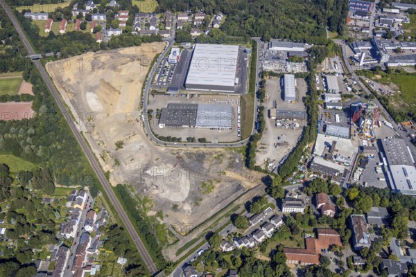 Aerial photo, Robert Müser industrial estate, Robert Müser colliery, Flaschenpost, Deufol Bochum GmbH, Bochum, Ruhr area, North Rhine-Westphalia, Germany, DE, Europe, birds-eyes view, aerial photo, aerial photography, aerial photography, overview, overview, bird's eye view, urban planning, reconstruction measures, construction site, overplanning