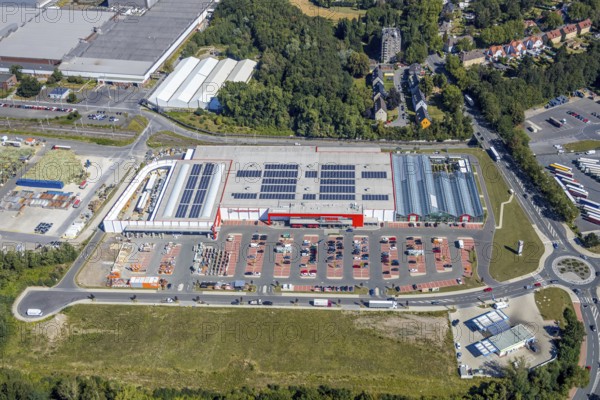 Aerial view, Hagebaumarkt Ziesak, Opel Warehouse Bochum, Langendreer, Bochum, Ruhr area, North Rhine-Westphalia, Germany, DE, Europe, birds-eyes view, aerial photography, aerial photography, overview, overview, bird's eye view, urban planning, reconstruction measures, construction site, overplanning