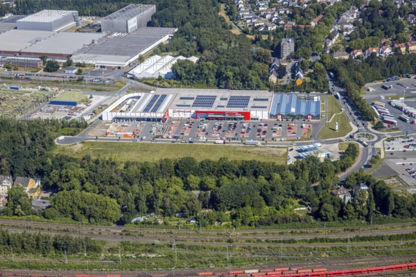 Aerial view, Hagebaumarkt Ziesak, Opel Warehouse Bochum, Langendreer, Bochum, Ruhr area, North Rhine-Westphalia, Germany, DE, Europe, birds-eyes view, aerial photography, aerial photography, overview, overview, bird's eye view, urban planning, reconstruction measures, construction site, overplanning