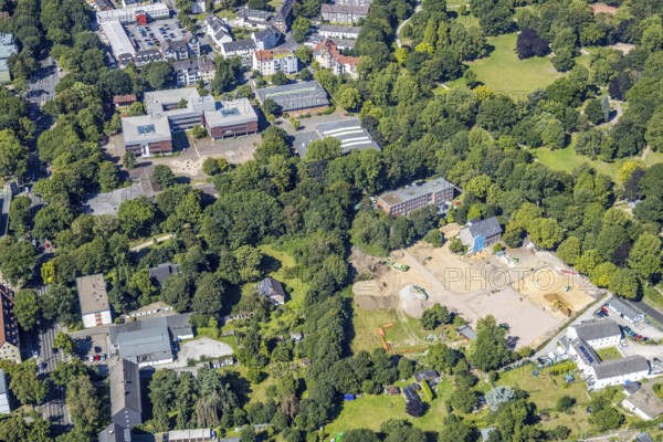 Aerial view, construction area Dördelstraße, police Langendreer, Langendreer, Bochum, Ruhr area, North Rhine-Westphalia, Germany, DE, Europe, birds-eyes view, aerial view, aerial photography, aerial photography, overview, bird's eye view, urban planning, reconstruction measures, construction site, overplanning