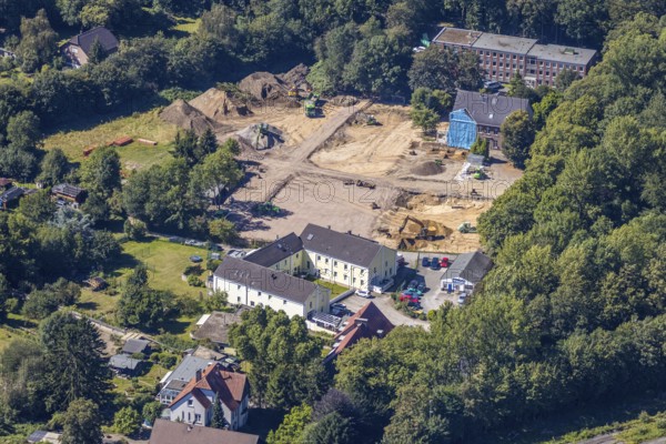 Aerial view, construction area Dördelstraße, police Langendreer, Langendreer, Bochum, Ruhr area, North Rhine-Westphalia, Germany, DE, Europe, birds-eyes view, aerial view, aerial photography, aerial photography, overview, bird's eye view, urban planning, reconstruction measures, construction site, overplanning