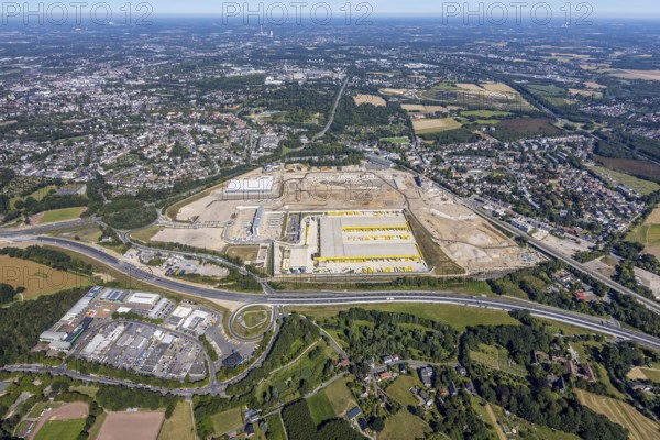 Aerial photo, MARK 51°7, new building Zess, Nordhausen-Ring and motorway A448, Laer, Bochum, Ruhr area, North Rhine-Westphalia, Germany, DE, Europe, birds-eyes view, aerial photo, aerial photography, aerial photography, overview, overview, bird's eye view, urban planning, reconstruction measures, construction site, overplanning