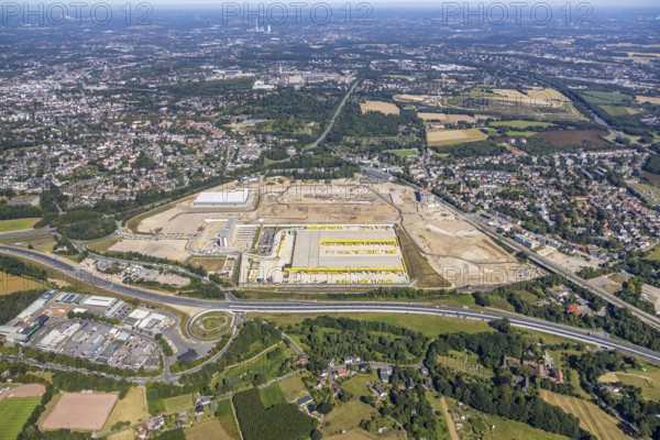 Aerial photo, MARK 51°7, new building Zess, Nordhausen-Ring and motorway A448, Laer, Bochum, Ruhr area, North Rhine-Westphalia, Germany, DE, Europe, birds-eyes view, aerial photo, aerial photography, aerial photography, overview, overview, bird's eye view, urban planning, reconstruction measures, construction site, overplanning
