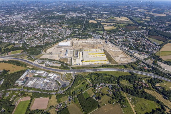 Aerial photo, MARK 51°7, new building Zess, Nordhausen-Ring and motorway A448, Laer, Bochum, Ruhr area, North Rhine-Westphalia, Germany, DE, Europe, birds-eyes view, aerial photo, aerial photography, aerial photography, overview, overview, bird's eye view, urban planning, reconstruction measures, construction site, overplanning