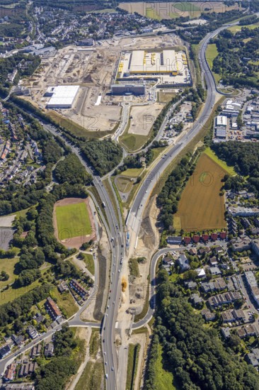 Aerial photo, MARK 51°7, new building Zess, Nordhausen-Ring and motorway A448, Laer, Bochum, Ruhr area, North Rhine-Westphalia, Germany, DE, Europe, birds-eyes view, aerial photo, aerial photography, aerial photography, overview, overview, bird's eye view, urban planning, reconstruction measures, construction site, overplanning