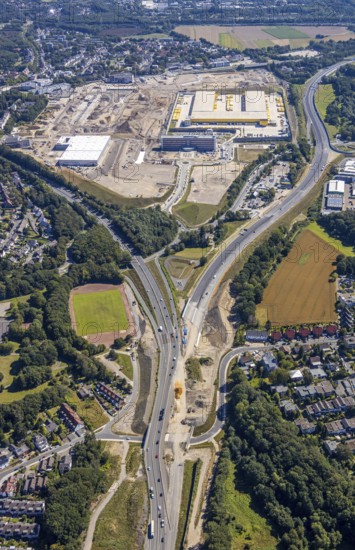 Aerial photo, MARK 51°7, new building Zess, Nordhausen-Ring and motorway A448, Laer, Bochum, Ruhr area, North Rhine-Westphalia, Germany, DE, Europe, birds-eyes view, aerial photo, aerial photography, aerial photography, overview, overview, bird's eye view, urban planning, reconstruction measures, construction site, overplanning