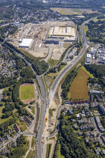Aerial photo, MARK 51°7, new building Zess, Nordhausen-Ring and motorway A448, Laer, Bochum, Ruhr area, North Rhine-Westphalia, Germany, DE, Europe, birds-eyes view, aerial photo, aerial photography, aerial photography, overview, overview, bird's eye view, urban planning, reconstruction measures, construction site, overplanning