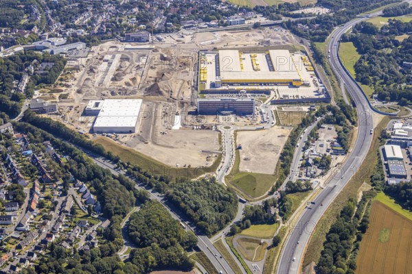 Aerial photo, MARK 51°7, new building Zess, Nordhausen-Ring and motorway A448, Laer, Bochum, Ruhr area, North Rhine-Westphalia, Germany, DE, Europe, birds-eyes view, aerial photo, aerial photography, aerial photography, overview, overview, bird's eye view, urban planning, reconstruction measures, construction site, overplanning