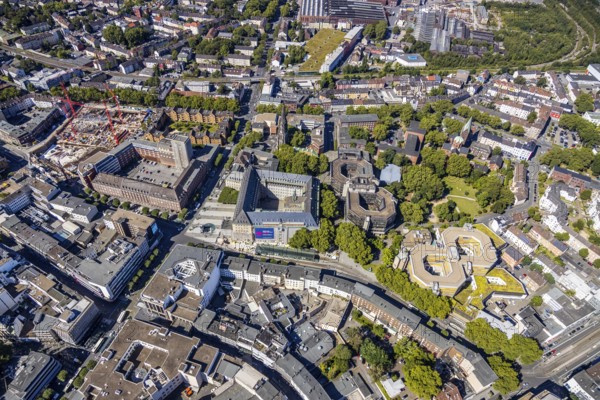 Aerial view, city hall Bochum, Telekomblock and BVZ area, Gleisdreieck, Bochum, Ruhr area, North Rhine-Westphalia, Germany, DE, Europe, birds-eyes view, aerial view, aerial photography, aerial photography, overview, bird's eye view, urban planning, reconstruction measures, construction site, overplanning