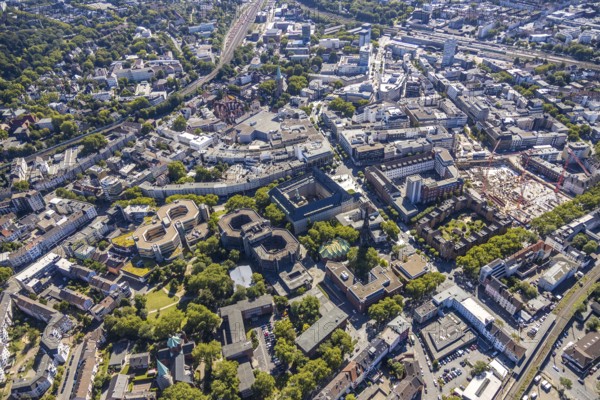 Aerial view, city hall Bochum, Telekomblock and BVZ area, Gleisdreieck, Bochum, Ruhr area, North Rhine-Westphalia, Germany, DE, Europe, birds-eyes view, aerial view, aerial photography, aerial photography, overview, bird's eye view, urban planning, reconstruction measures, construction site, overplanning