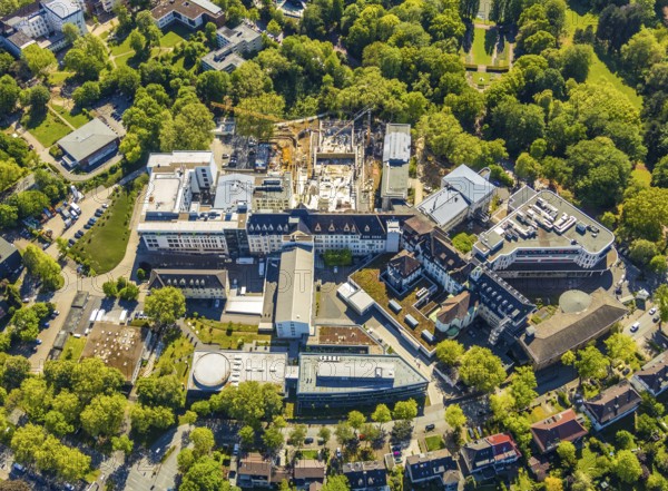 Aerial view, St. Josef-Hospital - Catholic Hospital Bochum, construction site new surgery wing, Grumme, Bochum, Ruhr area, North Rhine-Westphalia, Germany, construction area, building site, building plots, construction project, construction site, DE, Europe, Gudrunstraße, Catholic Hospital Bochum, Clinic for Neurology at St. Josef Hospital Bochum, Clinic for Orthopaedics and Trauma Surgery at St. Josef Hospital Bochum, Clinic of the Ruhr University Bochum, aerial view, aerial photography, aerial photography, new building, overview, University Hospital of the Ruhr University Bochum, bird's eye view, birds-eyes view, overview