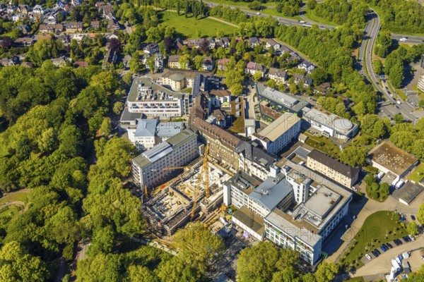 Aerial view, St. Josef-Hospital - Catholic Hospital Bochum, construction site new surgery wing, Grumme, Bochum, Ruhr area, North Rhine-Westphalia, Germany, construction area, building site, building plots, construction project, construction site, DE, Europe, Gudrunstraße, Catholic Hospital Bochum, Clinic for Neurology at St. Josef Hospital Bochum, Clinic for Orthopaedics and Trauma Surgery at St. Josef Hospital Bochum, Clinic of the Ruhr University Bochum, aerial view, aerial photography, aerial photography, new building, overview, University Hospital of the Ruhr University Bochum, bird's eye view, birds-eyes view, overview