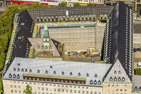 Aerial view, renovation of Bochum town hall with carillon, Willy-Brandt-Platz, Bochum, Ruhr area, North Rhine-Westphalia, Germany, authority, DE, Europe, aerial view, aerial photography, aerial photography, town hall, city administration, overview, administration area, bird's eye view, birds-eyes view, overview