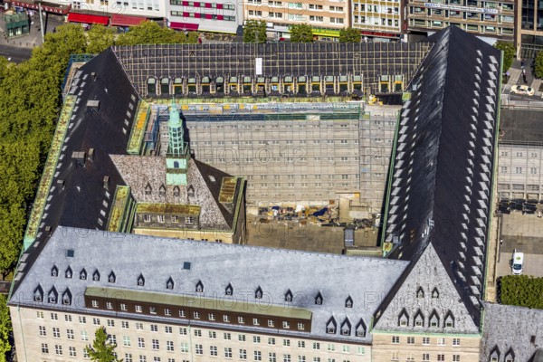 Aerial view, renovation of Bochum town hall with carillon, Willy-Brandt-Platz, Bochum, Ruhr area, North Rhine-Westphalia, Germany, authority, DE, Europe, aerial view, aerial photography, aerial photography, town hall, city administration, overview, administration area, bird's eye view, birds-eyes view, overview