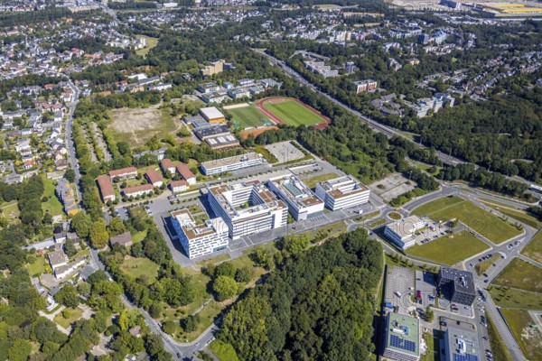 Aerial view, health campus north, neighbourhood at health campus Bochum, Wiemelhausen, Bochum, Ruhr area, North Rhine-Westphalia, Germany, DE, Europe, birds-eyes view, aerial photograph, aerial photography, aerial photography, overview, overview, bird's eye view, urban planning, reconstruction measures, construction site, overplanning