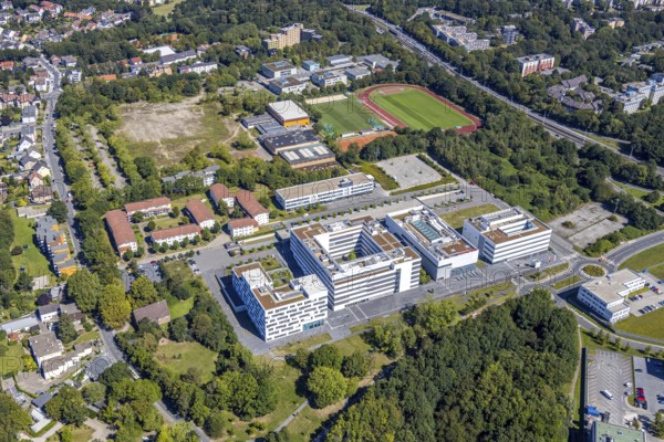 Aerial view, health campus north, neighbourhood at health campus Bochum, Wiemelhausen, Bochum, Ruhr area, North Rhine-Westphalia, Germany, DE, Europe, birds-eyes view, aerial photograph, aerial photography, aerial photography, overview, overview, bird's eye view, urban planning, reconstruction measures, construction site, overplanning