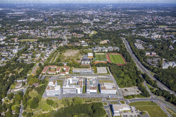 Aerial view, health campus north, neighbourhood at health campus Bochum, Wiemelhausen, Bochum, Ruhr area, North Rhine-Westphalia, Germany, DE, Europe, birds-eyes view, aerial photograph, aerial photography, aerial photography, overview, overview, bird's eye view, urban planning, reconstruction measures, construction site, overplanning