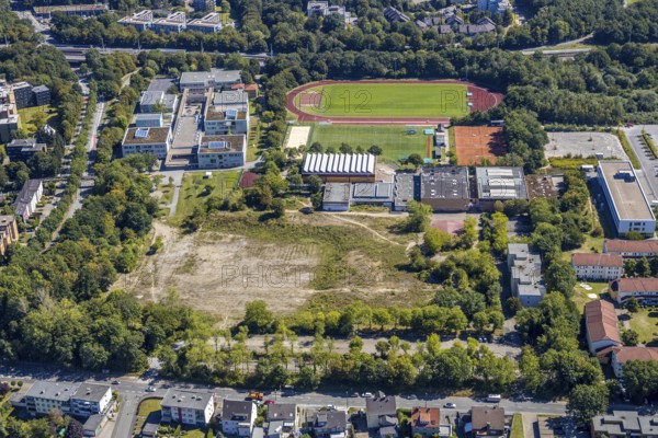 Aerial view, neighbourhood at the HealthCampus Bochum, Wiemelhausen, Bochum, Ruhr area, North Rhine-Westphalia, Germany, DE, Europe, birds-eyes view, aerial photography, aerial photography, overview, bird's eye view, urban planning, reconstruction measures, construction site, overplanning