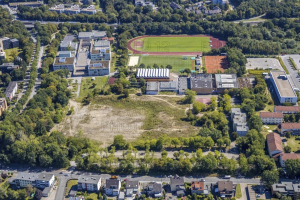 Aerial view, neighbourhood at the HealthCampus Bochum, Wiemelhausen, Bochum, Ruhr area, North Rhine-Westphalia, Germany, DE, Europe, birds-eyes view, aerial photography, aerial photography, overview, bird's eye view, urban planning, reconstruction measures, construction site, overplanning